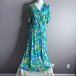Madison + Hudson Blue Green Floral V-Neck Maxi Dress Sz 1X